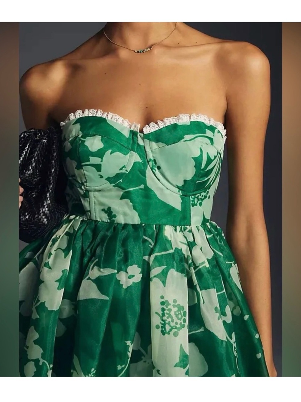 Anthropologie Selkie Floral Corset Dress Puff Hem Green Tea Party Size XL NWT - Picture 2 of 13